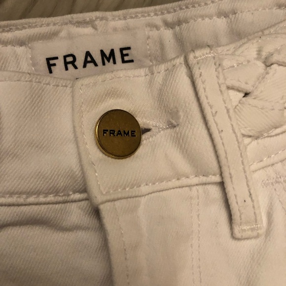 FRAME Baggy Palazzo Wide Leg High Rise Braided Waistline White Denim Jeans 27 - Picture 2 of 12